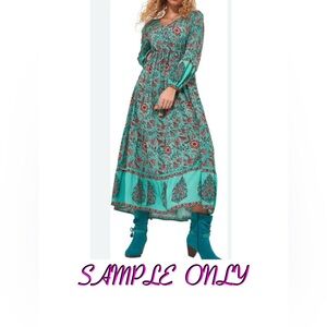 Follow Your Soul Vintage Silk Blend Boho Floral Maxi Dress in Teal
